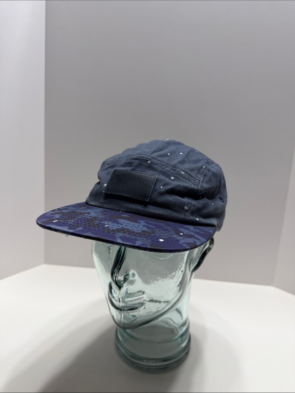 Navy Speckle 5-Panel Cap with Patterned Brim